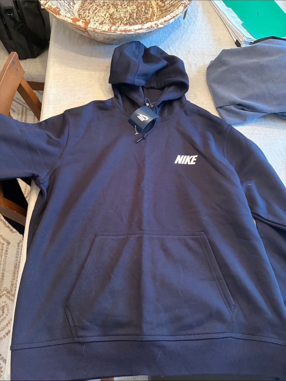Nike Navy Blue Pullover Hoodie with White Logo